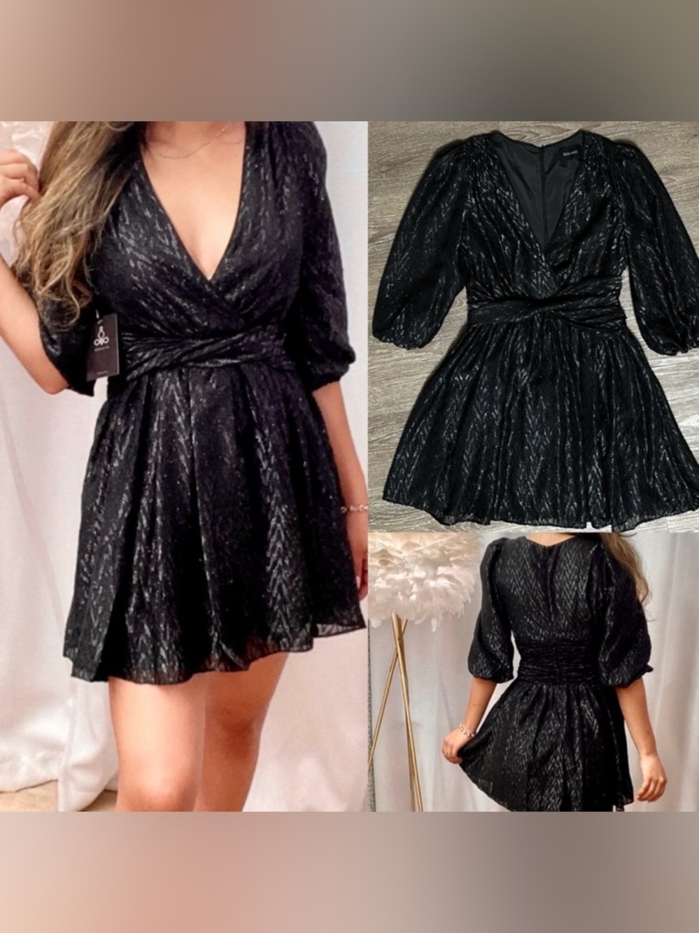 DO+BE Shimmer Black Dress with front twist Size Medium M Special Occasion
